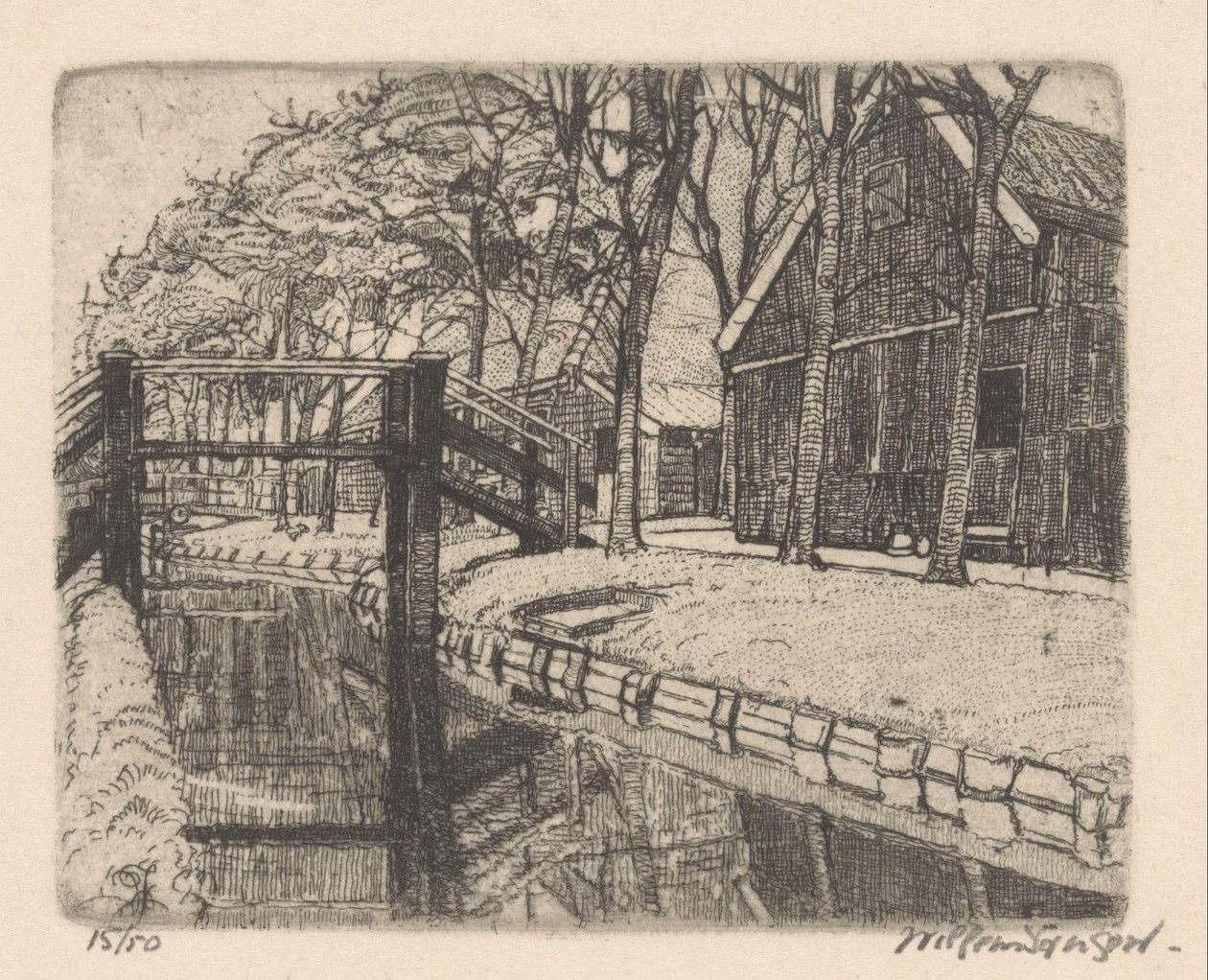 Most w Assendelft autorstwa Willem Jansen (graveur) (signed by artist)