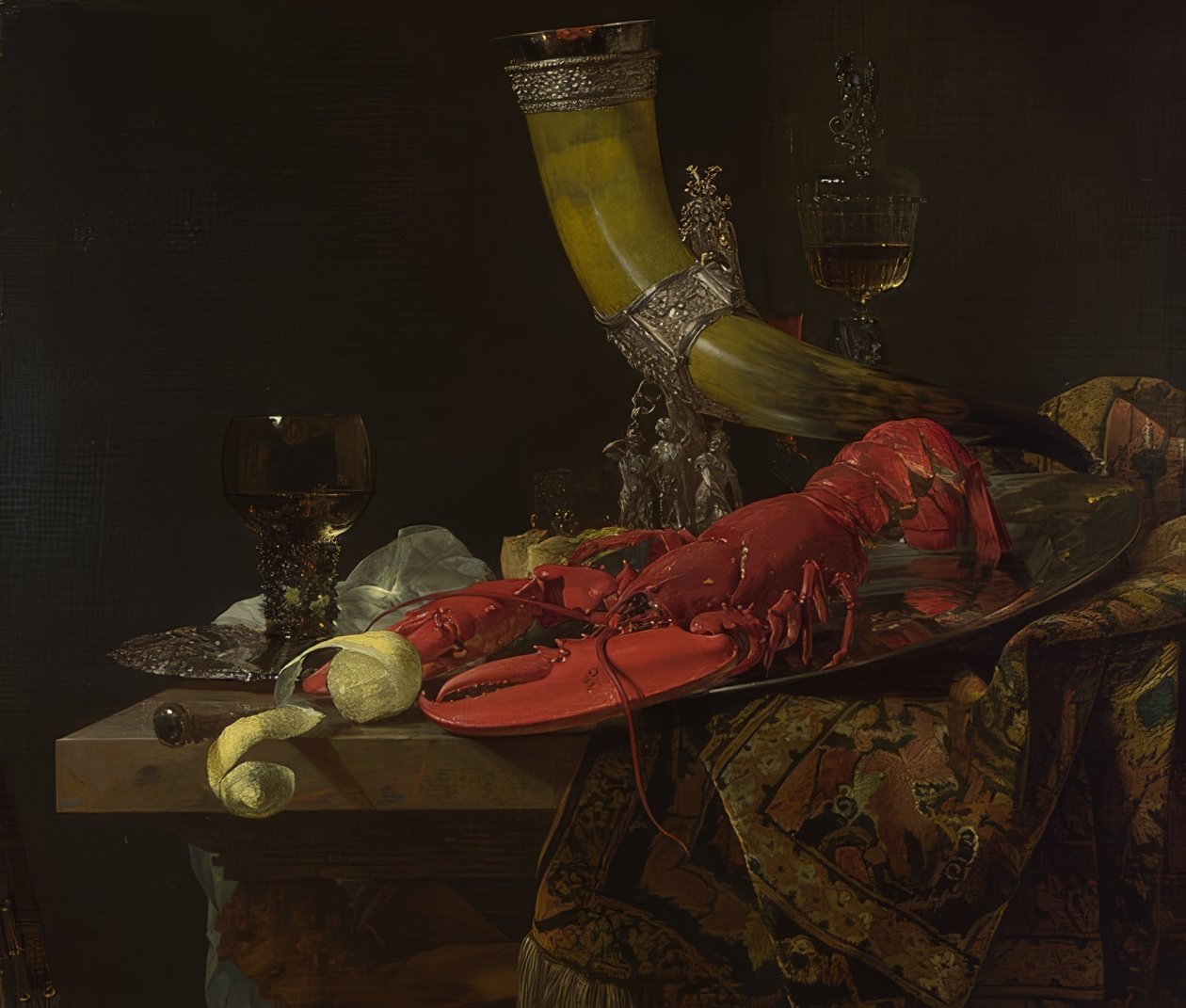 Martwa natura z rogiem do picia. około 1653 autorstwa Willem Kalf