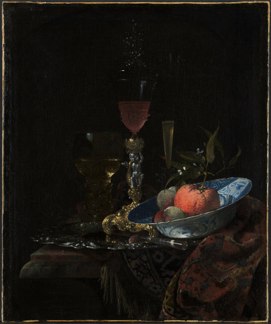 Kieliszek do wina i miska owoców, 1663. autorstwa Willem Kalf