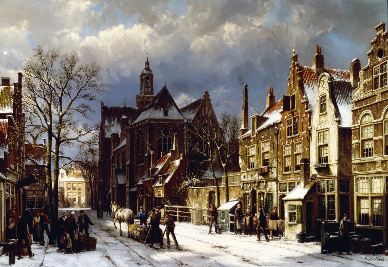Scena uliczna, Amsterdam (olej na płótnie) autorstwa Willem Koekkoek