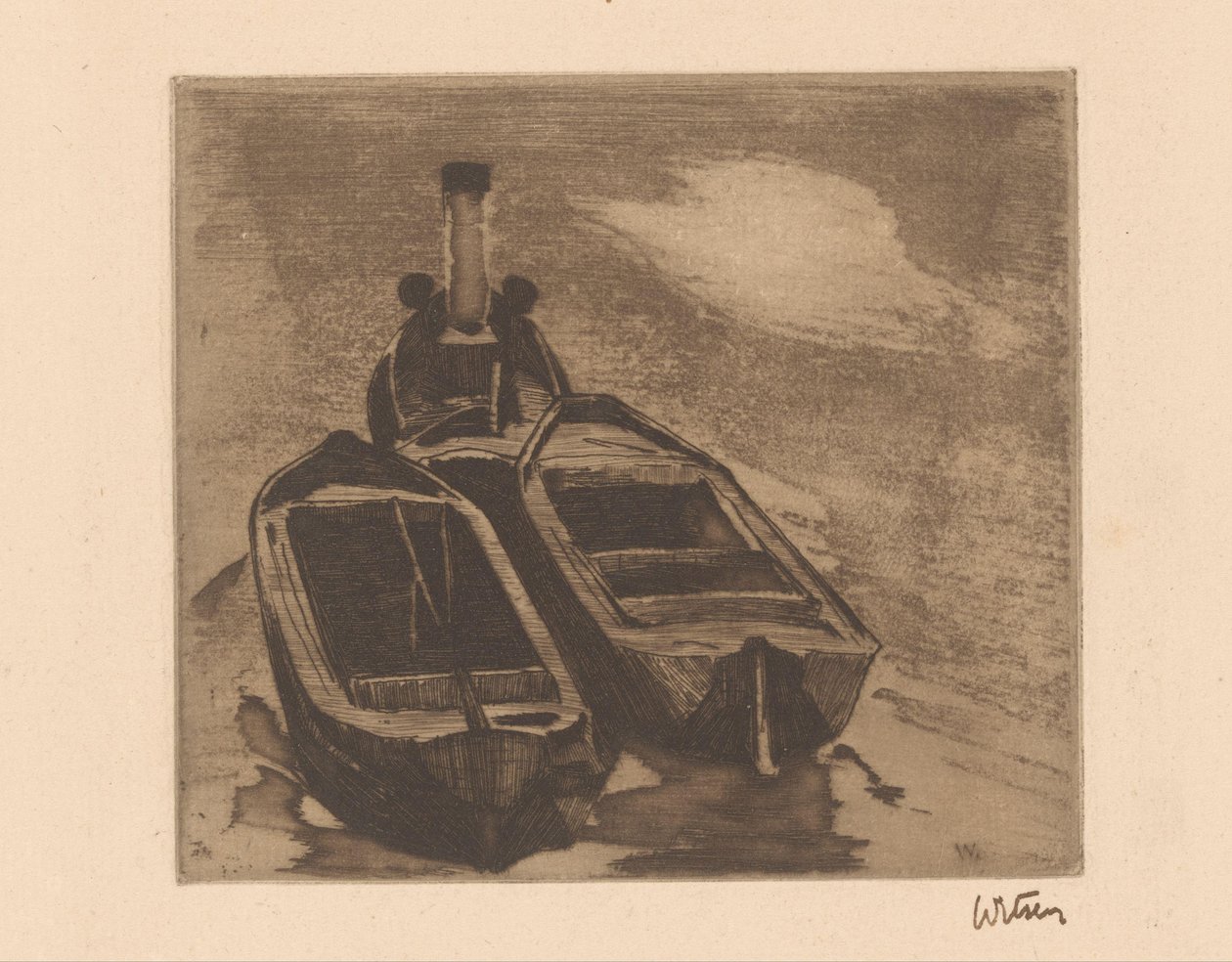 Holownik z dwiema barkami autorstwa Willem Witsen (signed by artist)