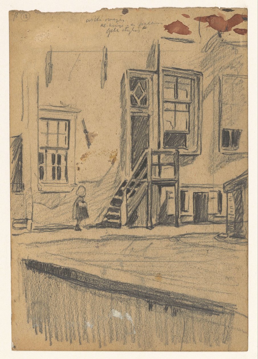 Dziewczyna przy drewnianych schodach, nabrzeże autorstwa Willem Arnoldus Witsen