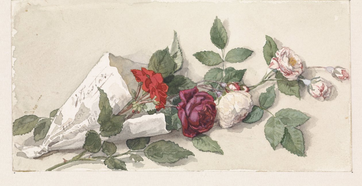 Bukiet róż i pelargonii autorstwa Willem de Famars Testas