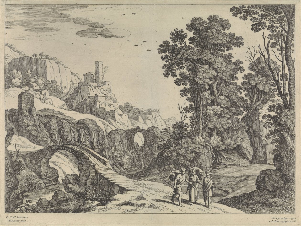 Krajobraz z podróżnikami Emaus autorstwa Willem van Nieulandt (II)