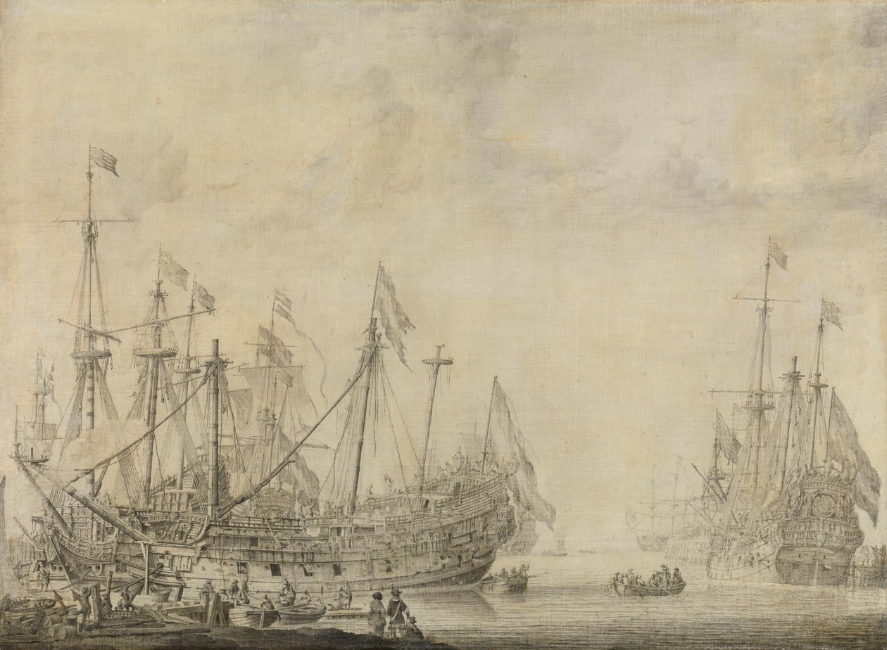 Statki po bitwie autorstwa Willem van de Velde (I)