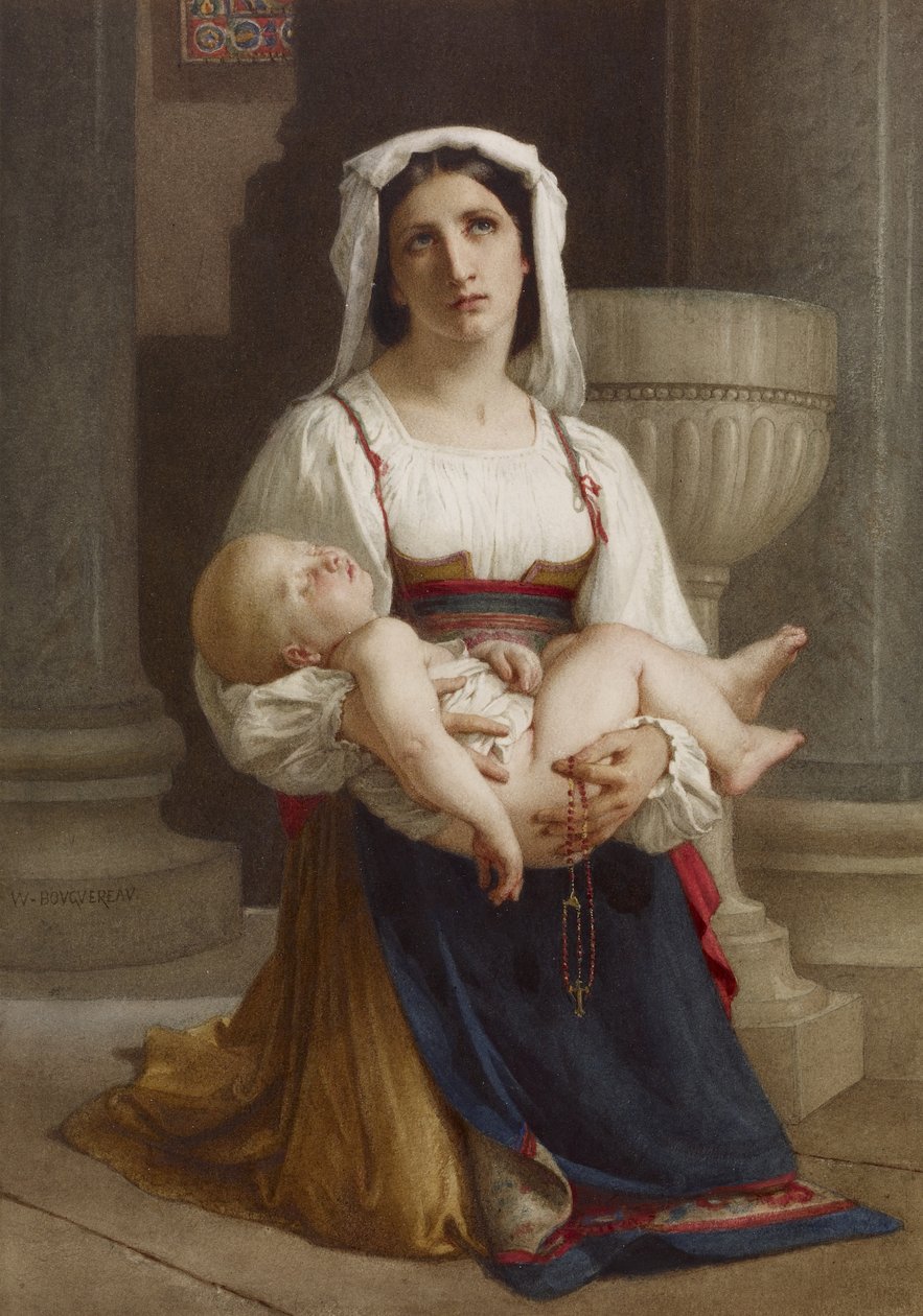 Włoski chłop klęczy z dzieckiem autorstwa William Adolphe Bouguereau