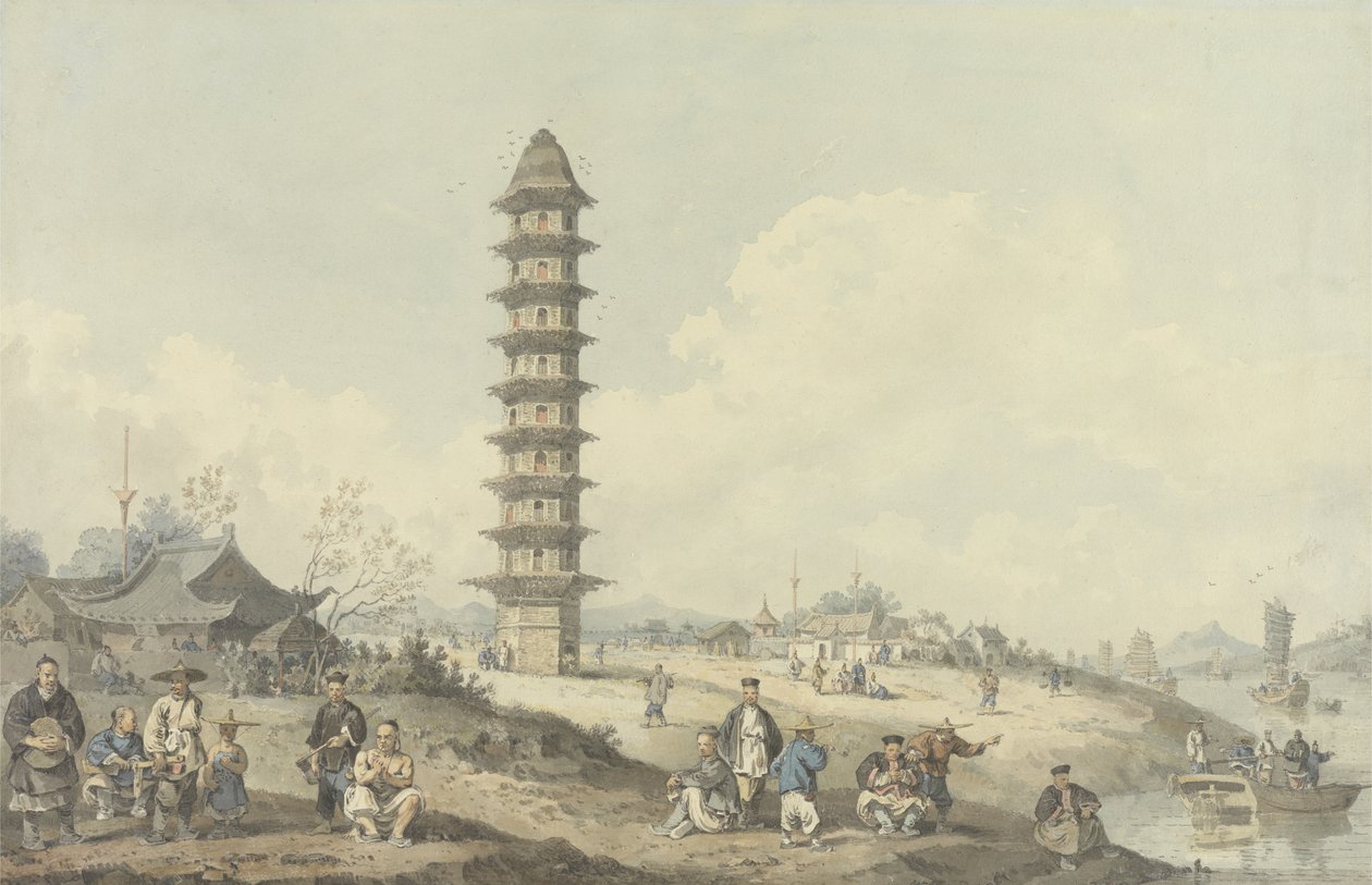 Miasto Lin Tsin, Shantung, z widokiem na kanał grande (wc nad grafitem na papierze) autorstwa William Alexander