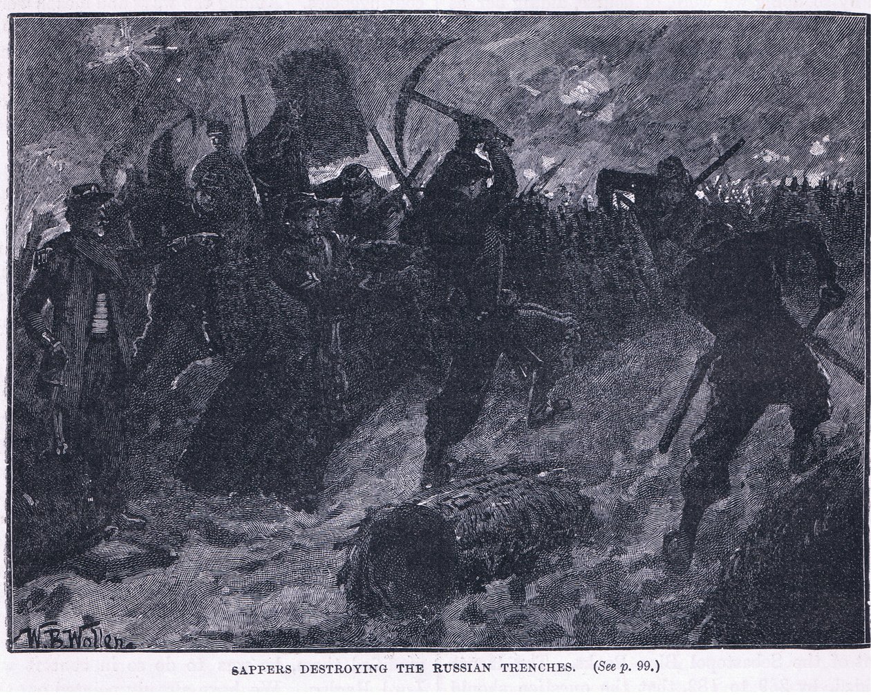 Saperzy niszczą rosyjskie okopy autorstwa William Barnes Wollen