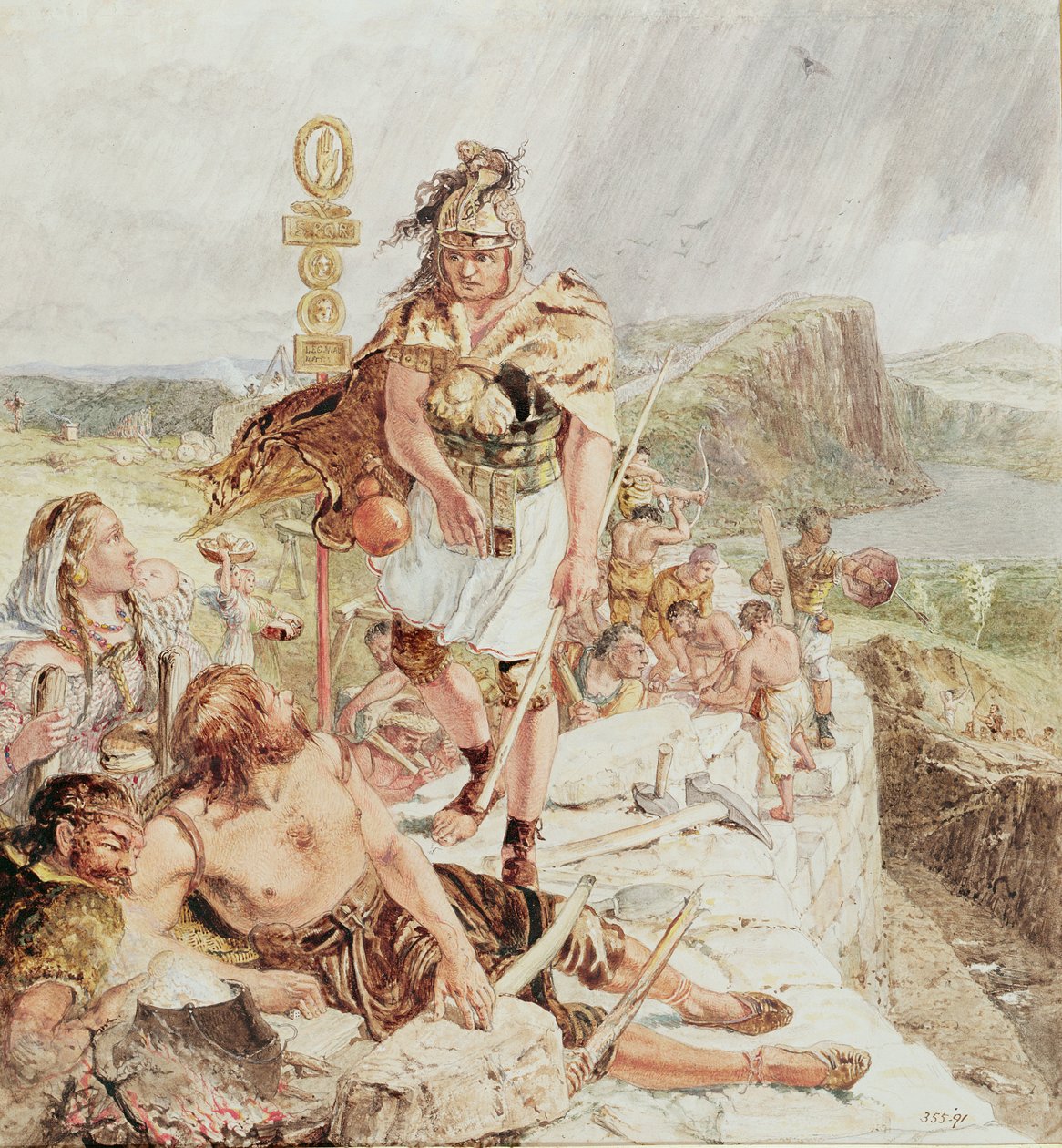 Studium „Budowa muru rzymskiego”, ok. 1857 (zob. fresk 132581) autorstwa William Bell Scott