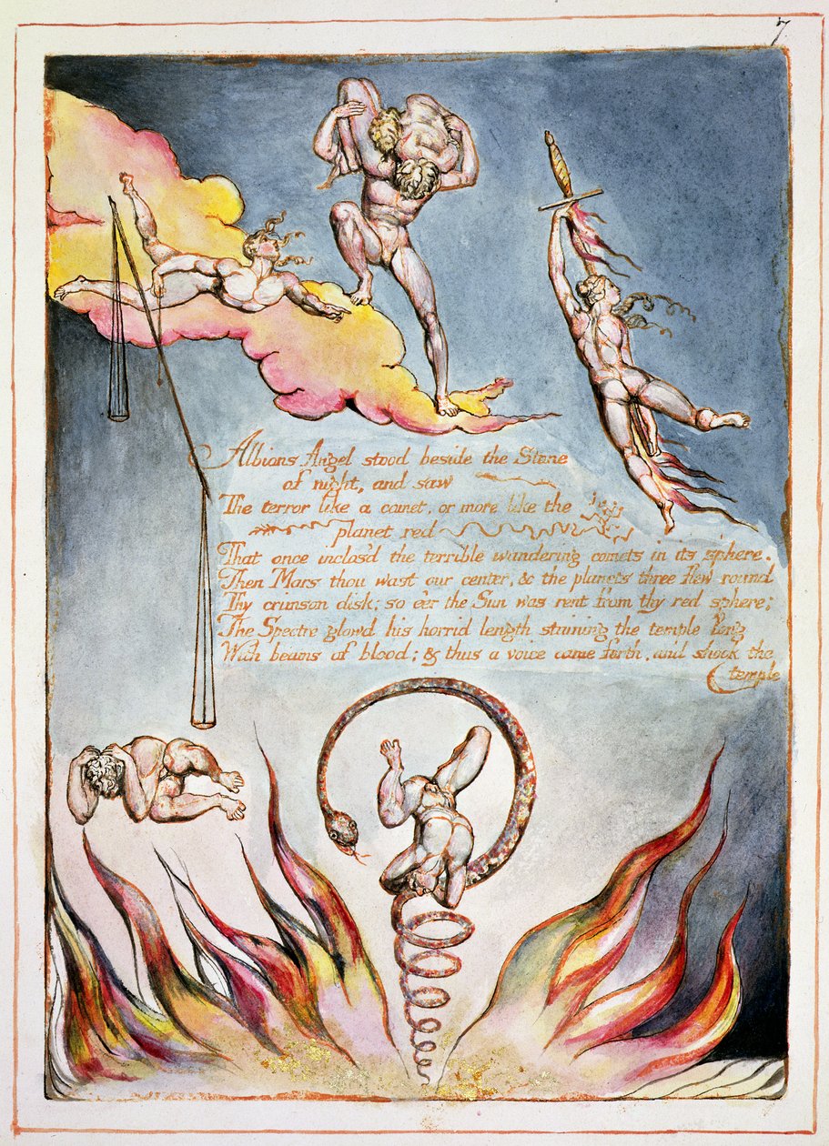 Anioł Albionu stał obok, płyta 5 z „Ameryka, proroctwo”, 1793 (akwaforta i wc na papierze) autorstwa William Blake