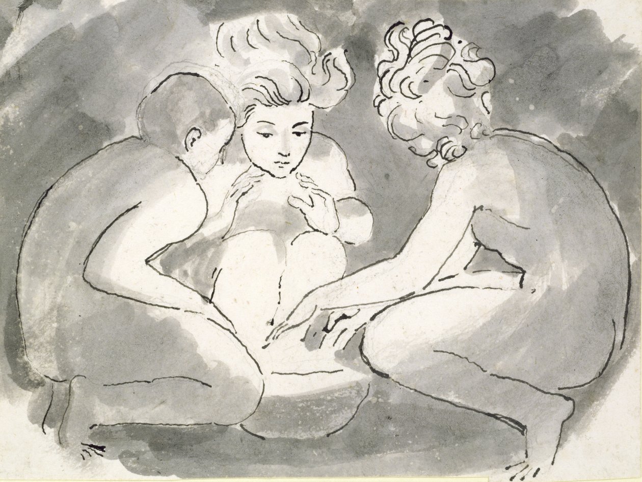 Dzieci wokół ognia (pióro i atrament i pranie na papierze) autorstwa William Blake