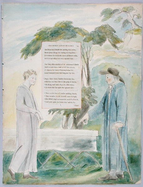 Elegia napisana w wiejskim dziedzińcu kościelnym, wzór 113 z The Poems of Thomas Gray, 1797-98 (wc z piórem i atramentem na papierze) autorstwa William Blake