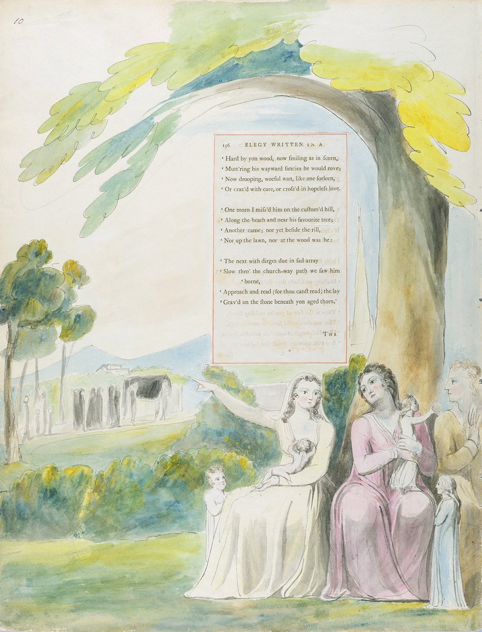 Elegia napisana na wiejskim dziedzińcu kościelnym, projekt 114 z "Poematów Thomasa Graya", 1797-98 (wc piórem i tuszem na papierze) autorstwa William Blake