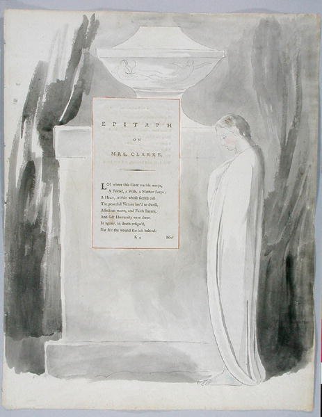 Epitafium Pani Clarke, wzór 103 z Poematów Thomasa Graya, 1797-98 (wc z piórem i atramentem na papierze) autorstwa William Blake