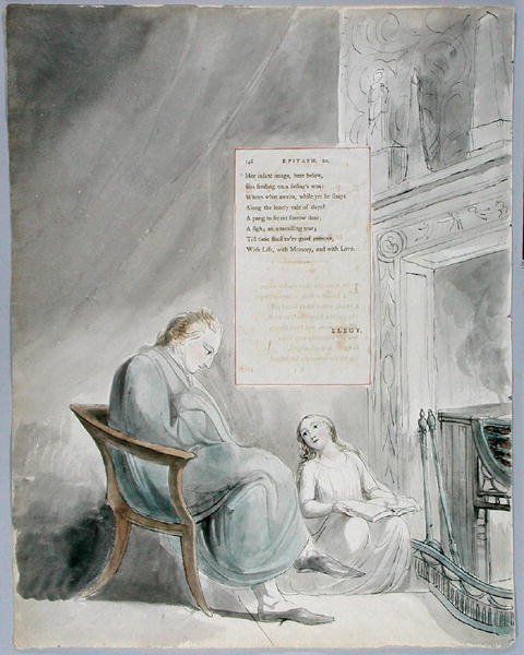 Epitafium dla pani Clarke, projekt 104 z Poematów Thomasa Graya, 1797-98 (wc, pióro i tusz na papierze) autorstwa William Blake