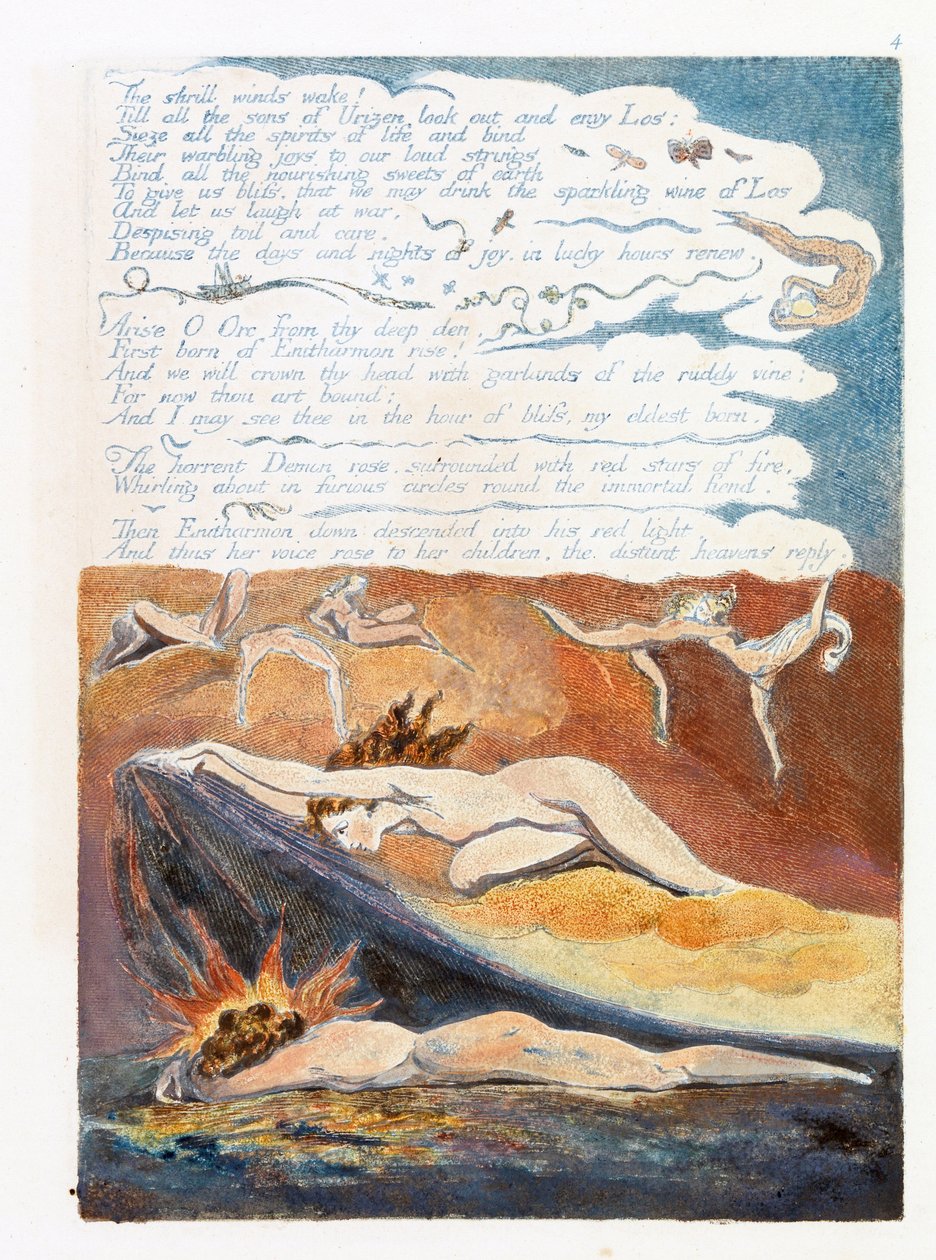 Ilustracja z „Europe: a Prophecy”, Lambeth, 1794 (atrament i toaleta na papierze) autorstwa William Blake