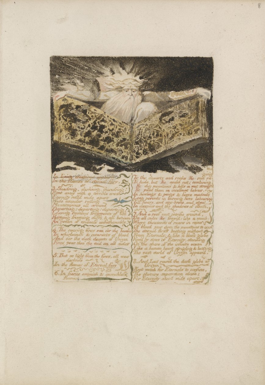 W żywych kreacjach pojawiły się..., płyta 8 z Pierwszej Księgi Urizena, 1794 (drukowana kolorowo relief akwaforta tuszem i wc) autorstwa William Blake