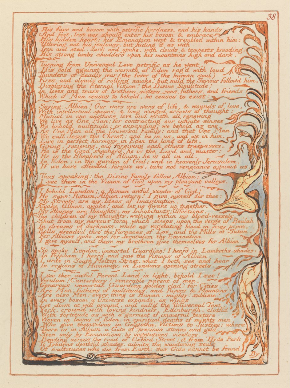 Jerozolima, ilustracja 38, Jego twarz i piersi.... autorstwa William Blake