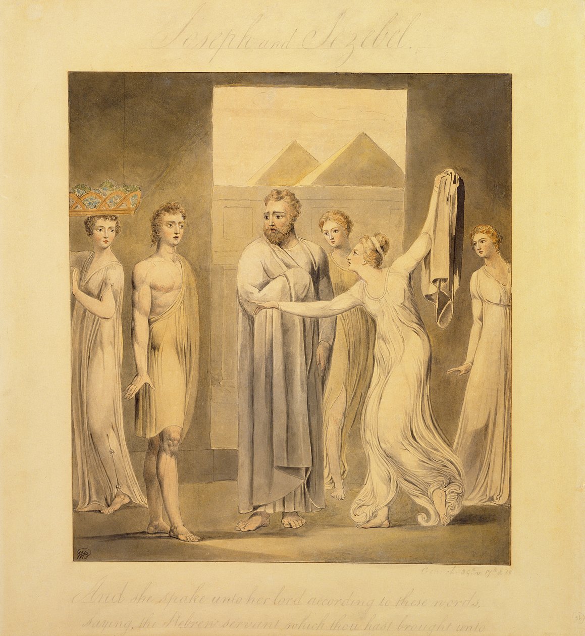 Żona Józefa i Potyfara, 1803-05 (pióro i atrament i toaleta na papierze) autorstwa William Blake