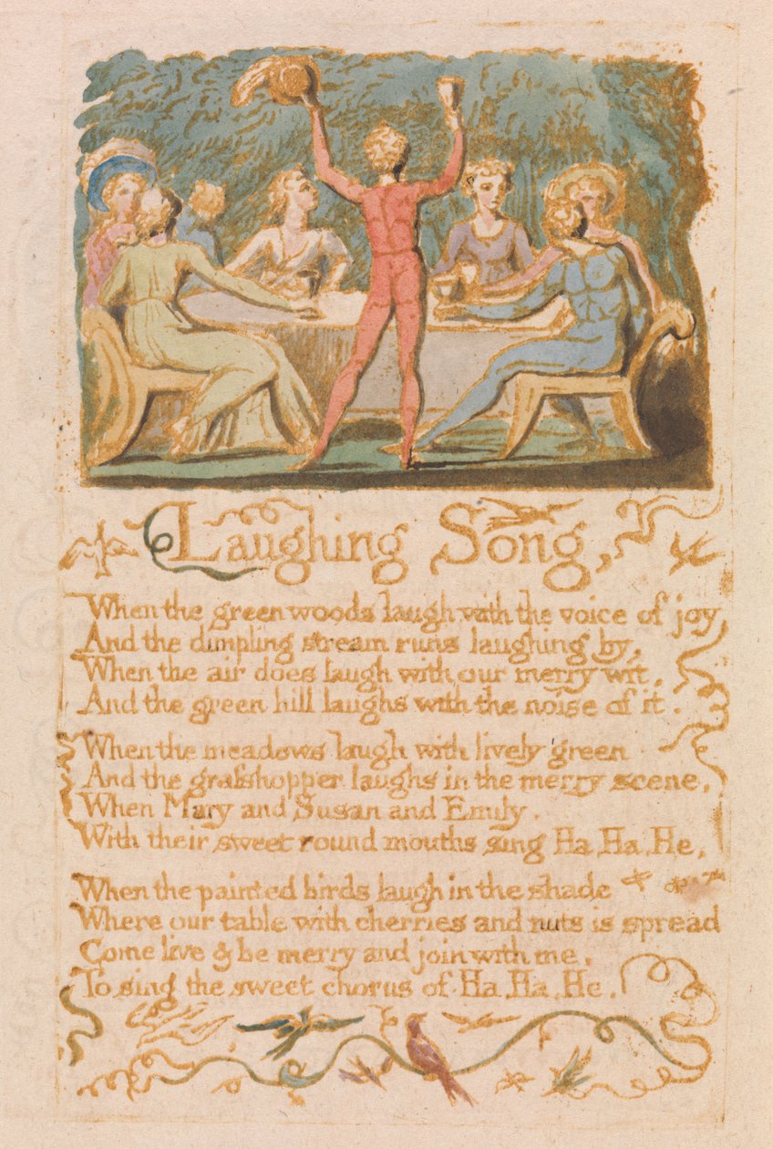 Laughing Song, płyta 28 z Pieśni o niewinności, 1789 (akwaforta reliefowa z wc) autorstwa William Blake
