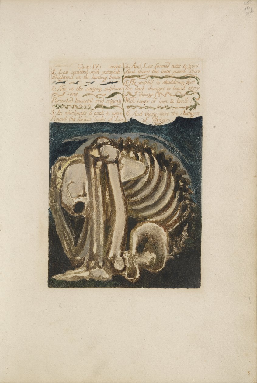 Los porażony zdumieniem..., tablica 12 z Pierwszej Księgi Urizena, 1794 (drukowana kolorowo płaskorzeźba akwaforta tuszem i wc) autorstwa William Blake