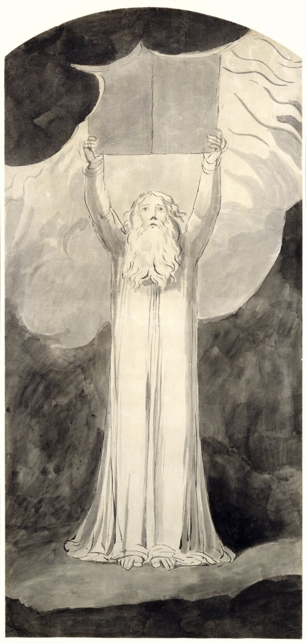 Mojżesz otrzymujący prawo, ok. 1780 (pędzel i czarny tusz na graficie na papierze) autorstwa William Blake