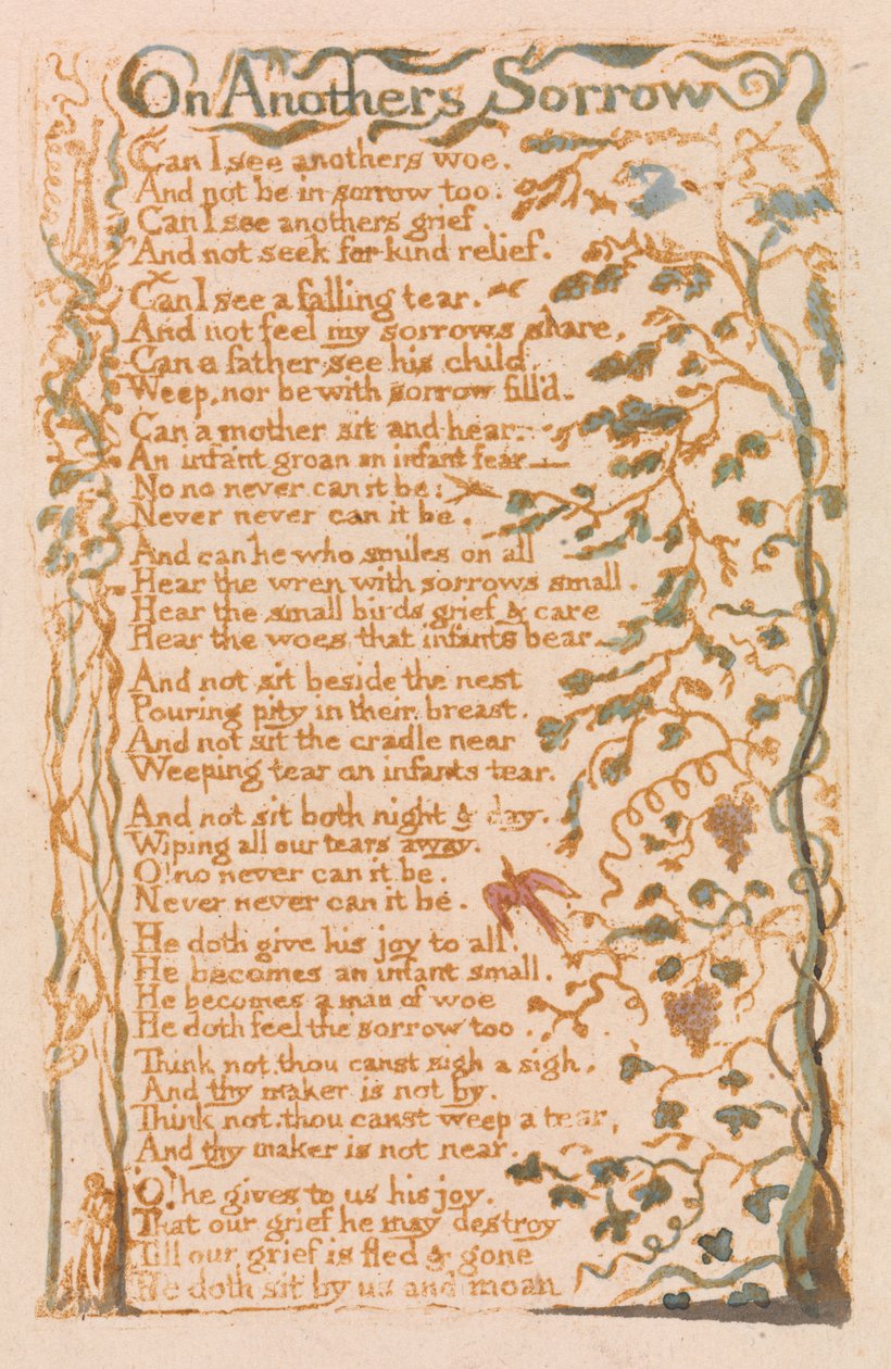 O smutku, tablica 24 z Pieśni o niewinności, 1789 (akwaforta płaskorzeźba z wc) autorstwa William Blake