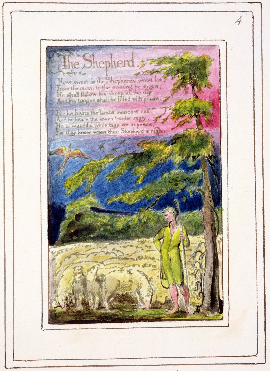 P.124-1950.pt4 Pasterz: płyta 4 z Pieśni o niewinności i doświadczeniu (kopia R) c.1802-08 (akwaforta, tusz i wc) autorstwa William Blake