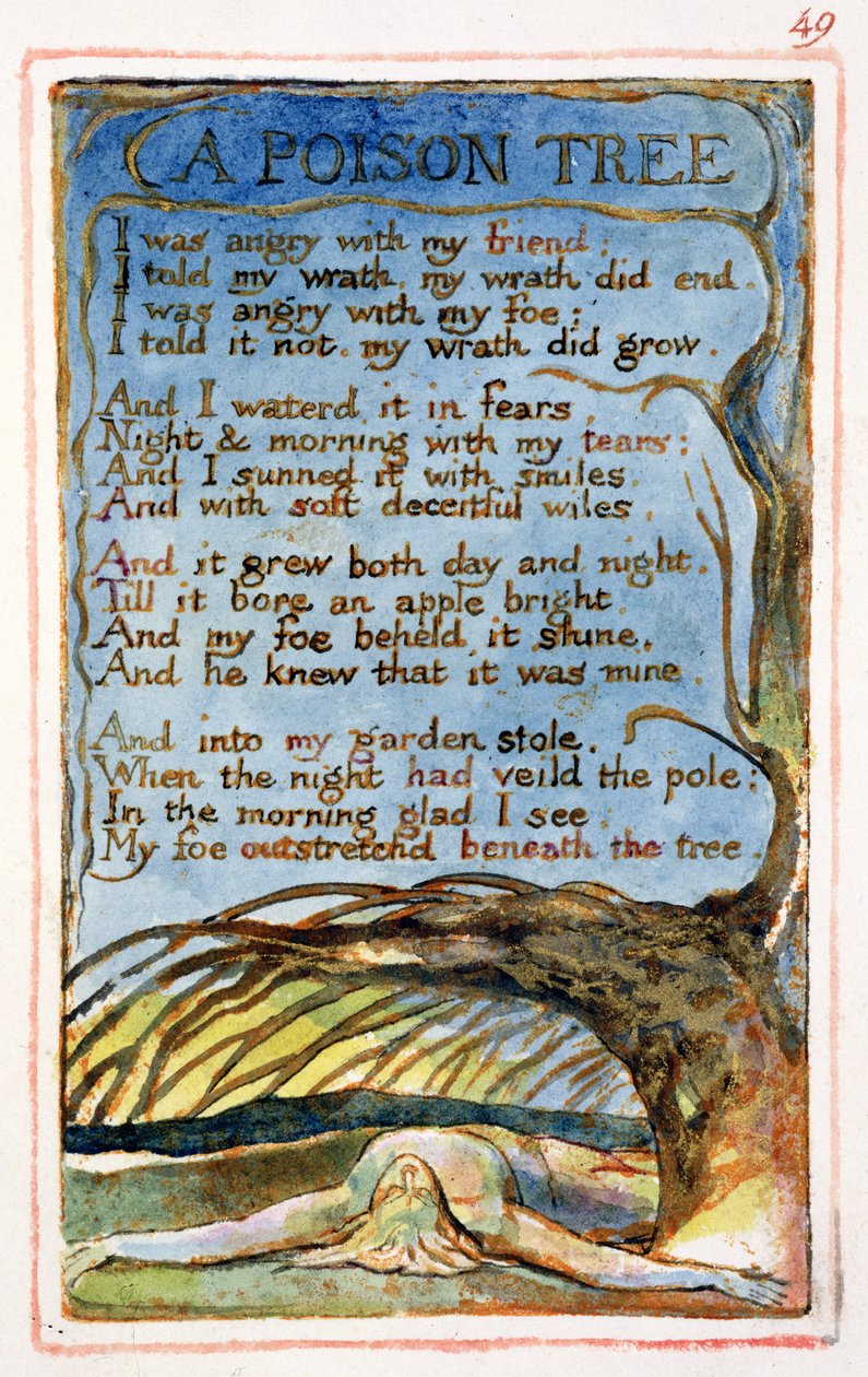 P.125-1950.pt49 A Poison Tree: płyta 49 z Pieśni o niewinności i doświadczeniu (kopia AA) c.1815-26 (akwaforta, atrament i wc) autorstwa William Blake