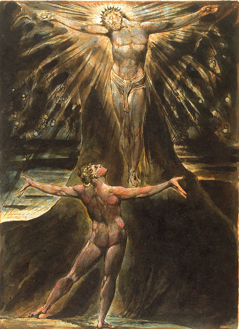 Płyta 76 z "Jerozolimy", 1804-20 (akwaforta reliefowa drukowana w kolorze pomarańczowym piórkiem i wc na papierze) autorstwa William Blake