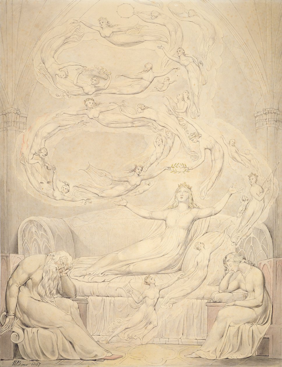 Sen królowej Katarzyny, 1807 (długopis z wash over grafit na papierze) autorstwa William Blake