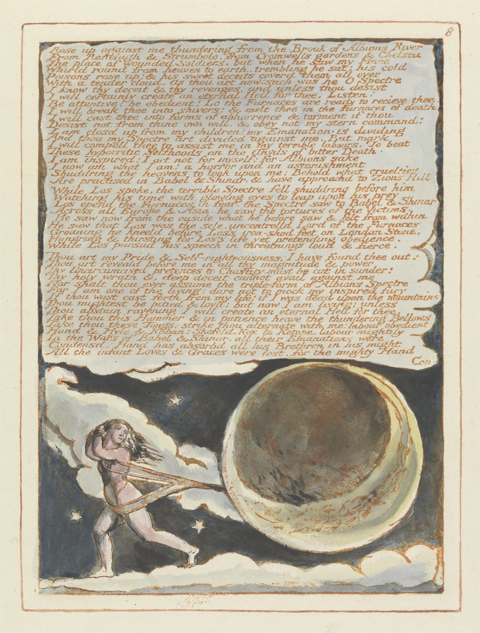 Wzrosła przeciwko mnie..., płyta 8 z Jerozolimy, 1804-20 (akwaforta wypukła drukowana w kolorze pomarańczowym z długopisem i toaletą) autorstwa William Blake