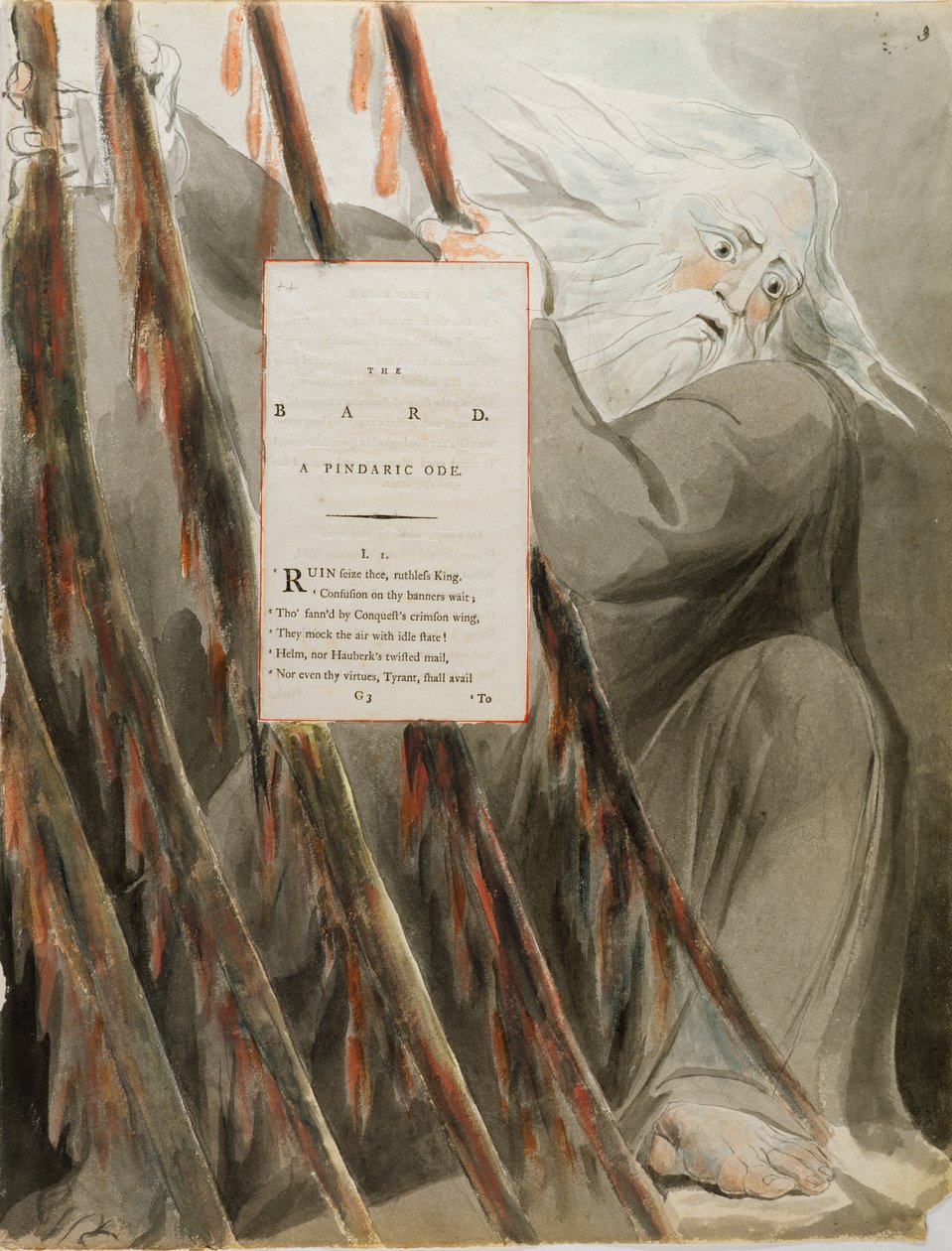 The Bard: A Pindaric Ode, z „The Poems of Thomas Gray”, opublikowany 1797-98 (wc i czarny tusz na papierze) autorstwa William Blake
