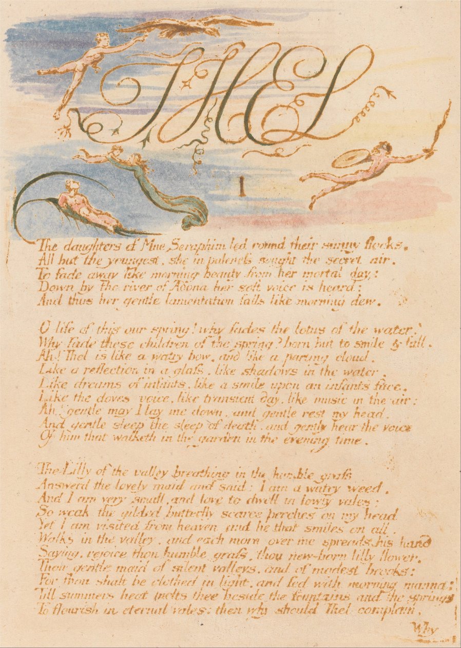 Księga Thel, Tablica 3, Thel, Ja, Córki Mne Serafinów. . . . autorstwa William Blake