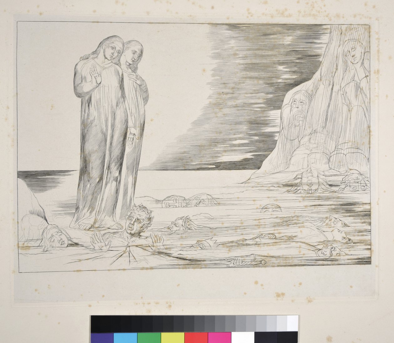 Krąg zdrajców: Stopa Dantego uderzająca Bocca degli Abbate, Inferno, Canto XXXII, ilustracja do „Boskiej komedii” Dantego Alighieri, c.1827-38 autorstwa William Blake