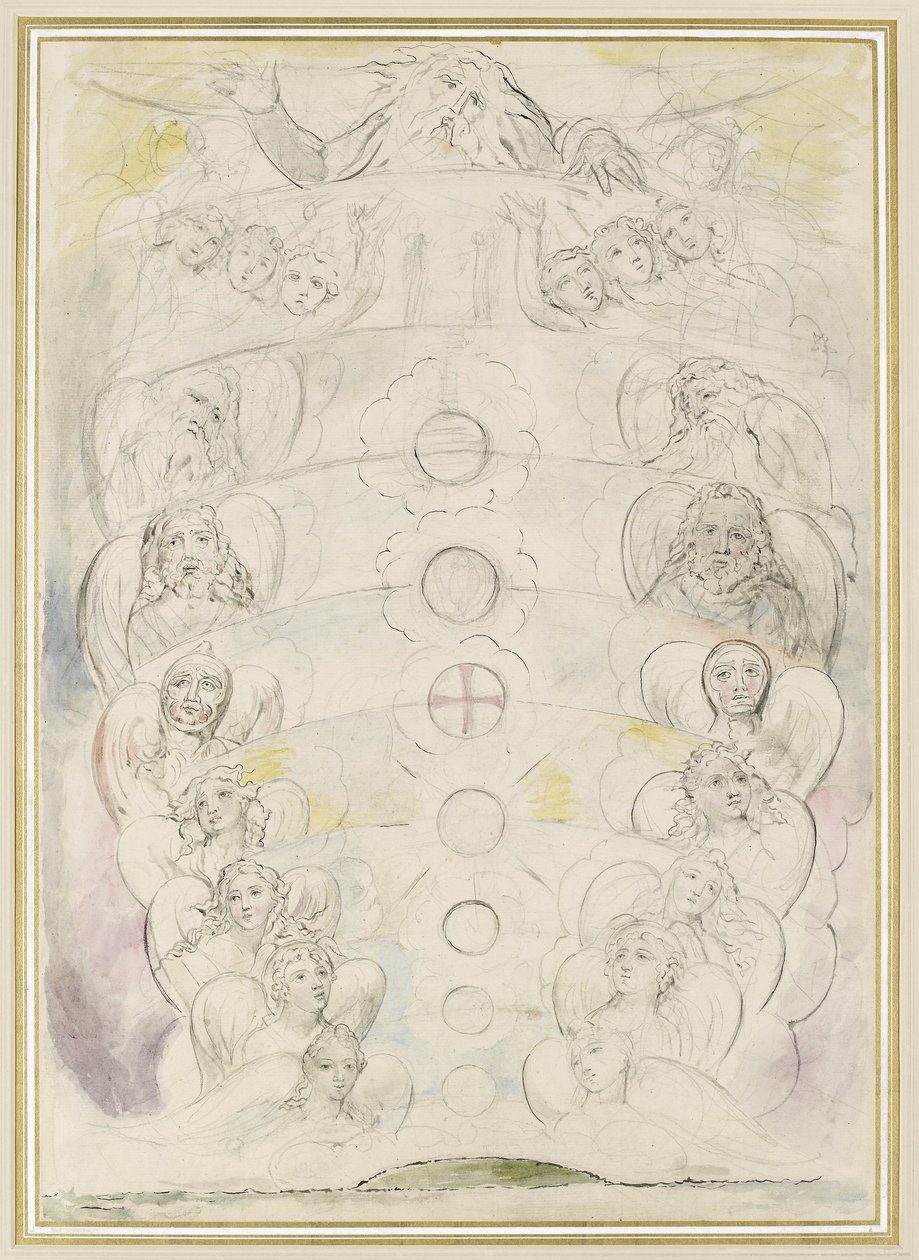 Bóstwo, od którego pochodzi Dziewięć Sfer, ilustracja do „Boskiej Komedii”, Paradiso (toaleta z piórem i atramentem nad grafitem) autorstwa William Blake