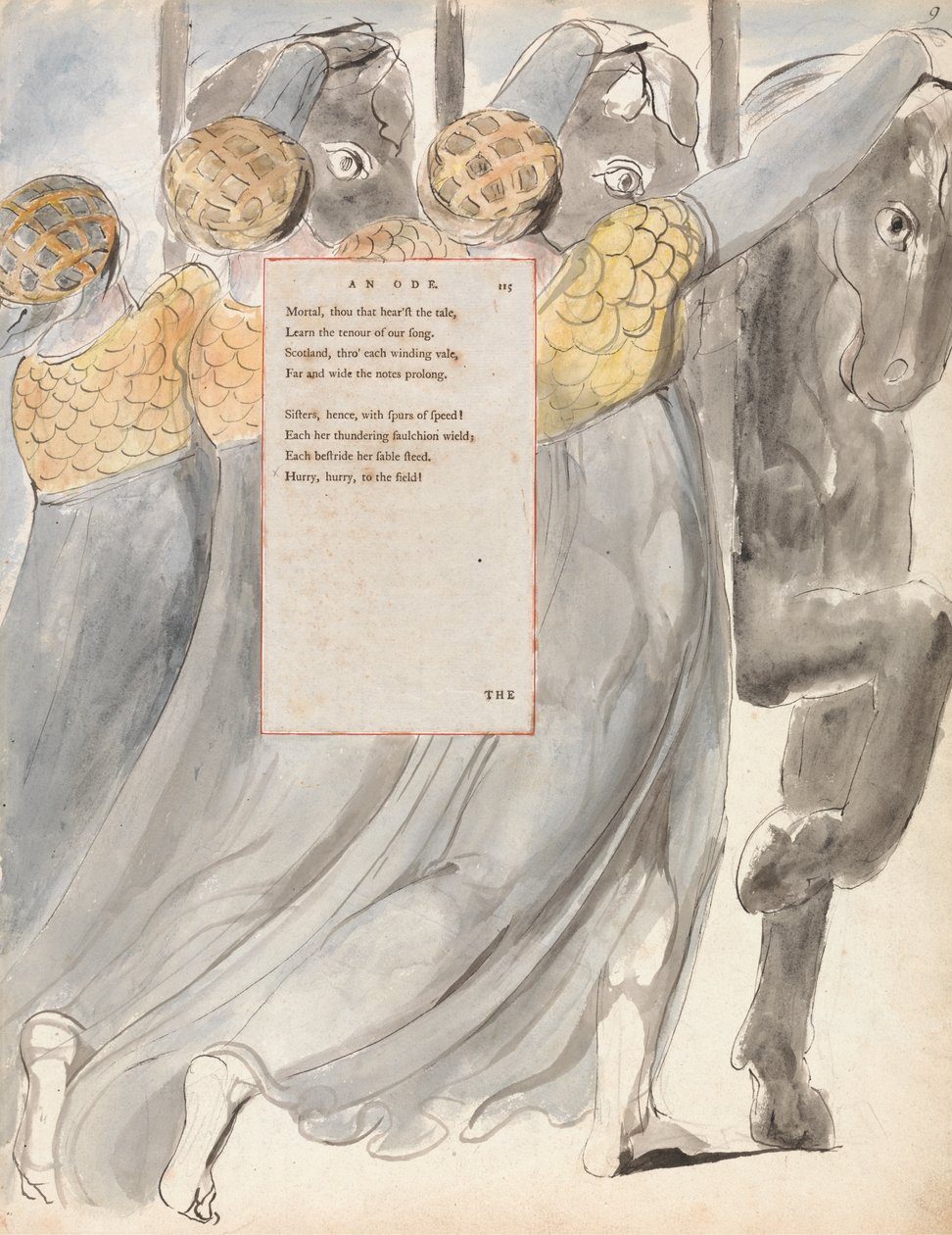Siostry śmiertelne, wzór 75 z Poematów Thomasa Graya, 1797-98 (toaleta z piórem i atramentem na papierze) autorstwa William Blake