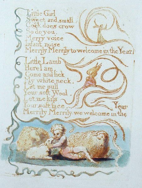 Dziewczynka, tablica 26 z Pieśni o niewinności, 1789 (akwaforta płaskorzeźba z wc) autorstwa William Blake