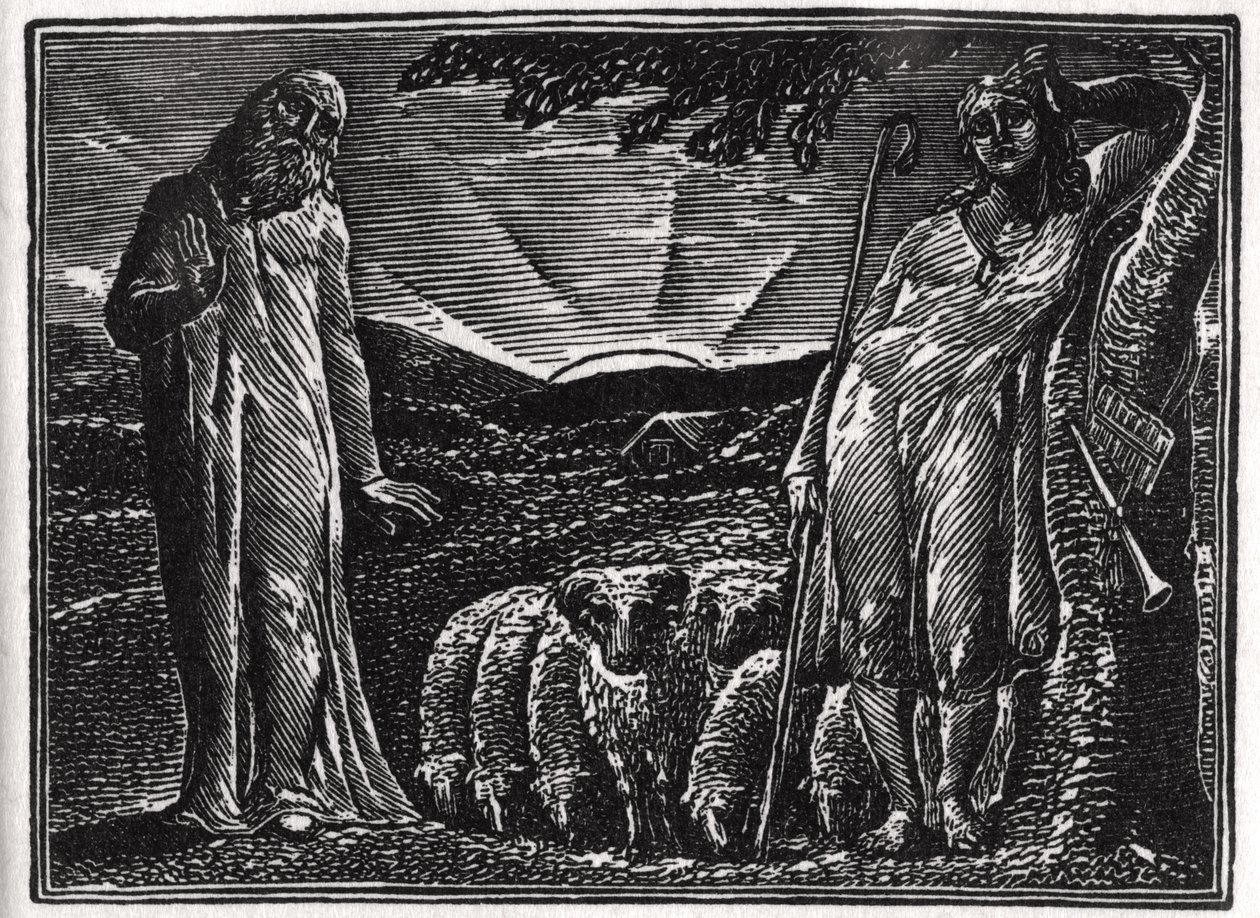 Thenot protestuje z Colinet, ilustracja z „The Pastorals of Virgil” dr Thorntona autorstwa William Blake