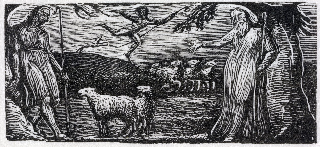 Thenot protestuje z Colinet, Lightfoot in the Distance, ilustracja z „The Pastorals of Virgil” dr Thorntona autorstwa William Blake