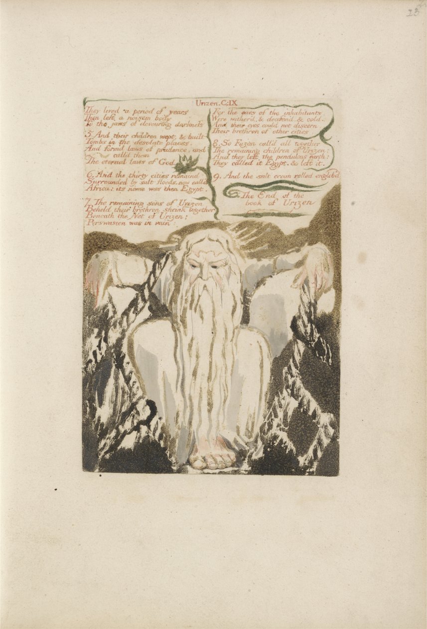 Przeżyli okres lat..., tablica 27 z Pierwszej Księgi Urizena, 1794 (drukowana kolorowo płaskorzeźba akwaforta tuszem i wc na papierze) autorstwa William Blake