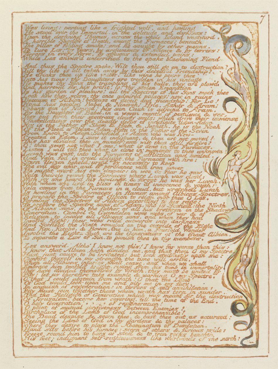 Żył: dysząc..., płyta 7 z Jerozolimy, 1804-20 (wypukła akwaforta drukowana w kolorze pomarańczowym z długopisem i wc) autorstwa William Blake