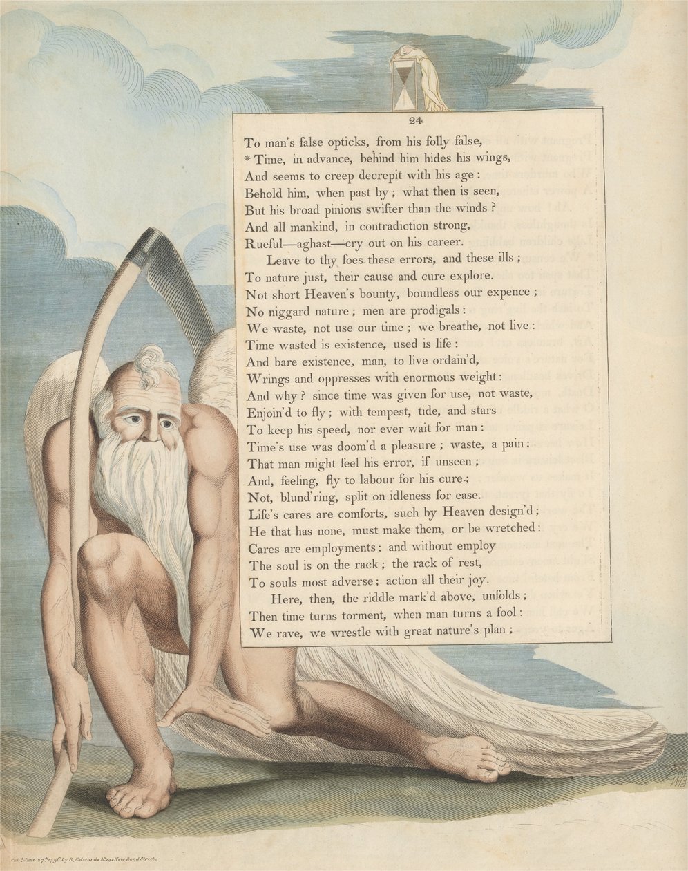 Youngs Night Thoughts, strona 24, Czas, z wyprzedzeniem, za Nim ukrywa swoje skrzydła autorstwa William Blake