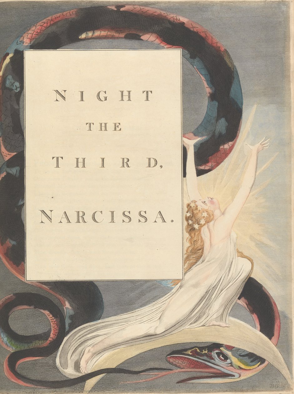Młode Nocne Myśli, Strona 43, Noc Trzecia, Narcyza. autorstwa William Blake