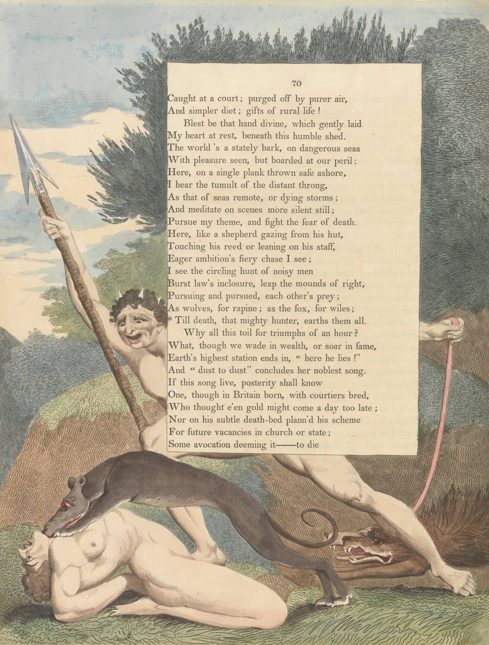 Myśli Młodej Nocy, Strona 70, Aż do śmierci, ten potężny myśliwy, ziemia jest wszystkim autorstwa William Blake
