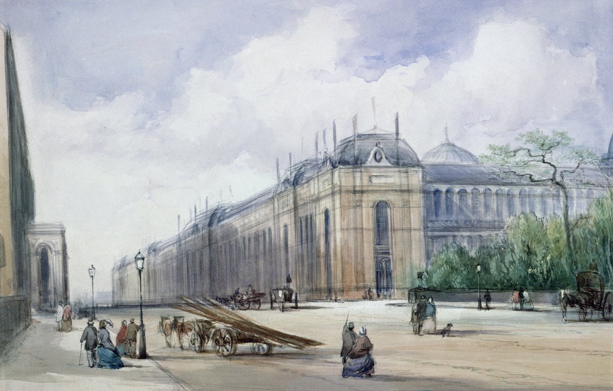 Aspekt południowo-wschodni budynku wystawowego z 1862 r., patrząc wzdłuż Cromwell Road autorstwa William Callow