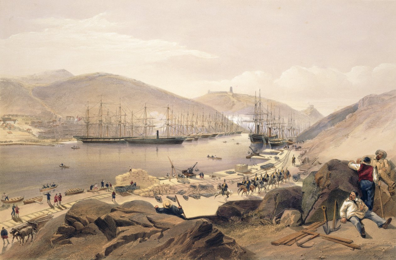 Bałakława, tablica z "The Seat of War in East", wyd. Paul und Dominic Colnaghi und Co., 1856 r. autorstwa William Crimea Simpson