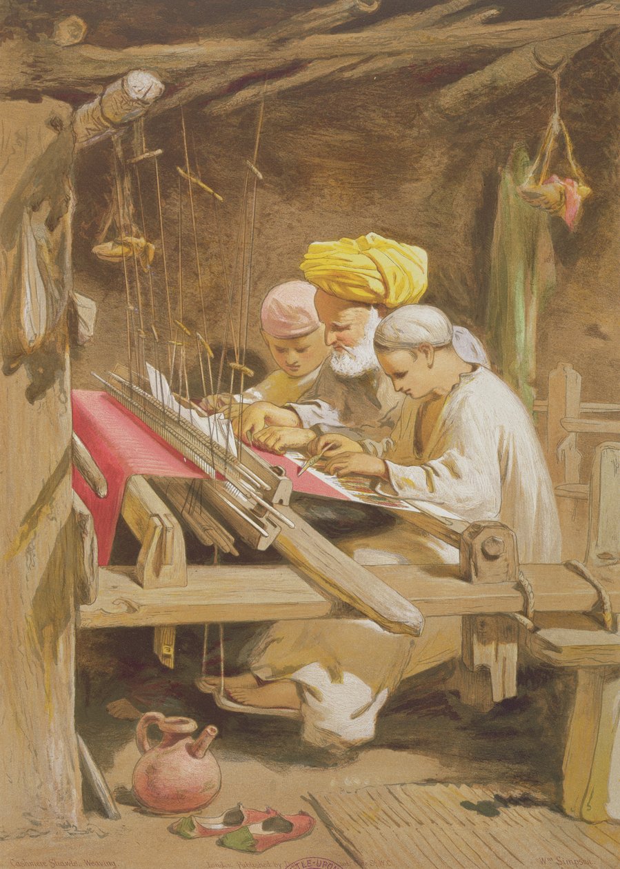 Szale kaszmirowe: tkactwo, 1863 (chromolitho) autorstwa William Crimea Simpson