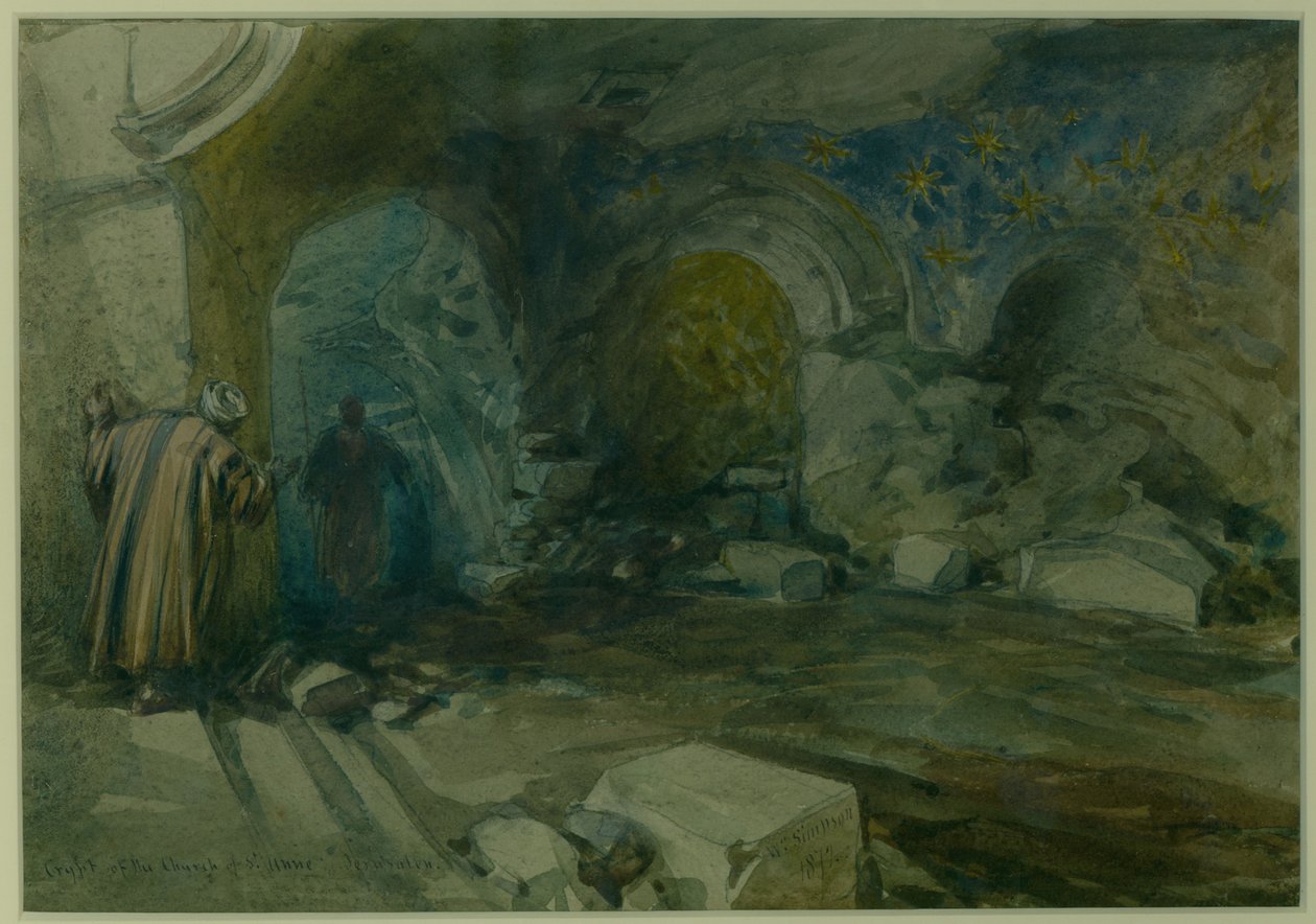 Krypta kościoła św. Anny, Jerozolima, 1872 (wc i ołówek na papierze) autorstwa William Crimea Simpson