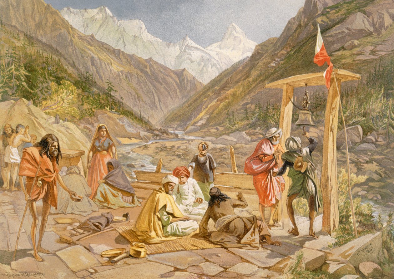 Pielgrzymi w Gangootree, z „Indie Ancient and Modern”, 1867 autorstwa William Crimea Simpson